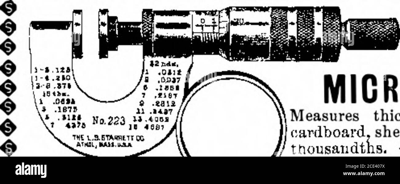 . Scientific American Volume 92 Numéro 04 (janvier 1905) . ^mesure l'épaisseur du papier, du carton, de la feuille de caoutchouc, etc. Par ^ ^   7 millièmes. Capacité ll-22po. fy A ^W   ^P ^AT* non- ^^ OT Outils fins gratuits. ^ 0 $6.75 ^SS^Thel.S.StarrbttCo.,Atbol,Mash fy ^RNDcfclURlNDtn, jAccBRATtapAPIBf^j MACHINISTS LUMBERnEN ROADRIERS TBLEORAPMERS A Gatalogue for Single Men ^ CDCC T0 ANY I If ADRESSE EC Banque D'Images