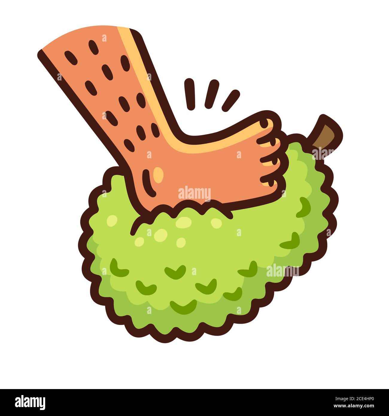 Pied de dessin animé sur le jackfruit. Enfiar o pé na jaca (mettre son pied dans un jackfruit en portugais) expression brésilienne pour être ivre. Clip vectoriel Illustration de Vecteur