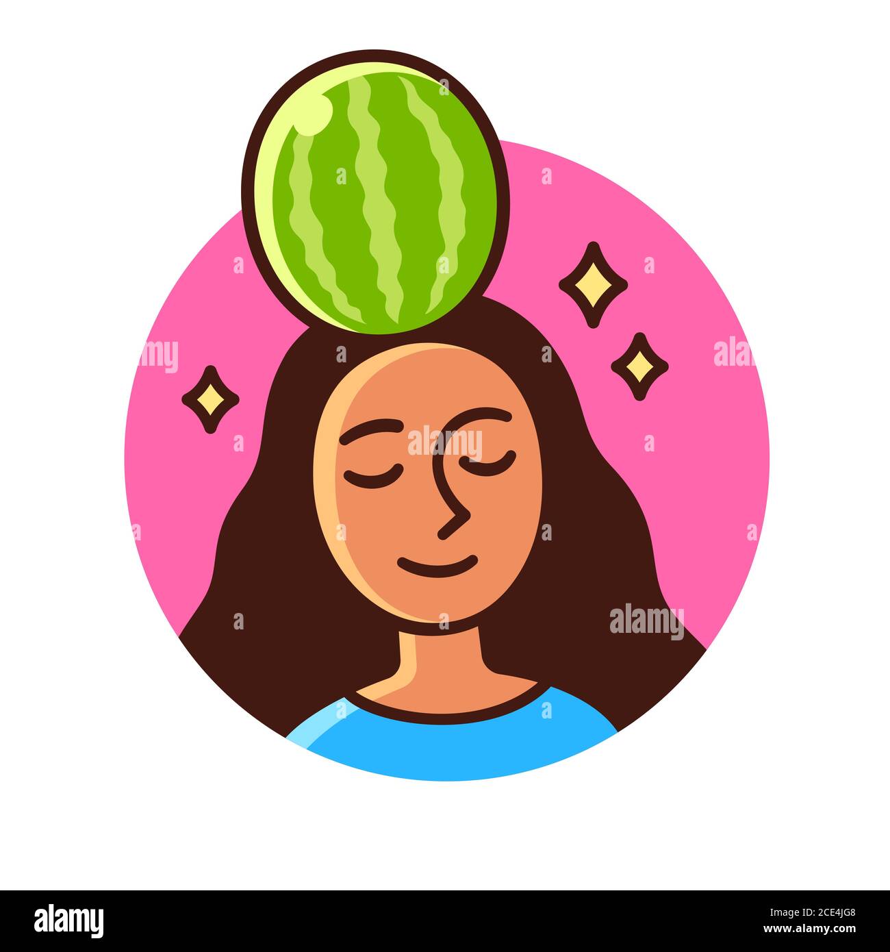 Colocar a melancia na cabeça (mettre un melon d'eau sur la tête en portugais) expression brésilienne pour Show Off. Femme avec la pastèque sur sa tête, fonn Illustration de Vecteur