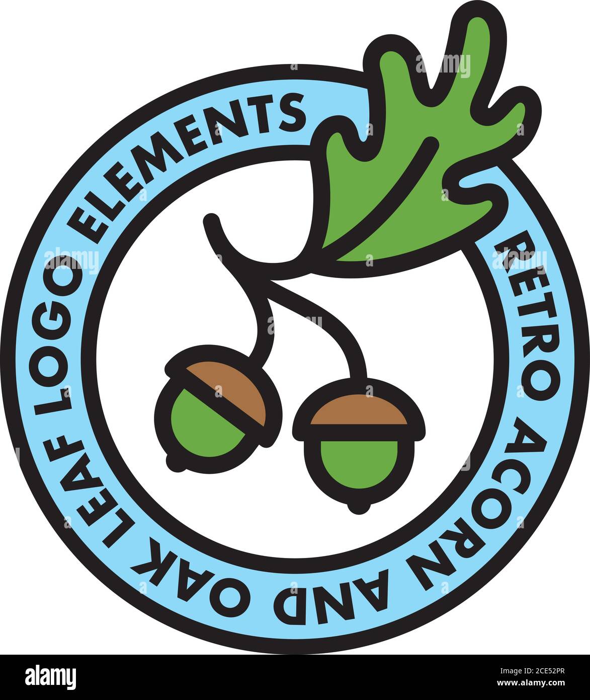 Motif vectoriel en feuilles de chêne et d'Acorn. Écusson rétro à motif plat avec éléments en chêne aux contours audacieux. Illustration de Vecteur