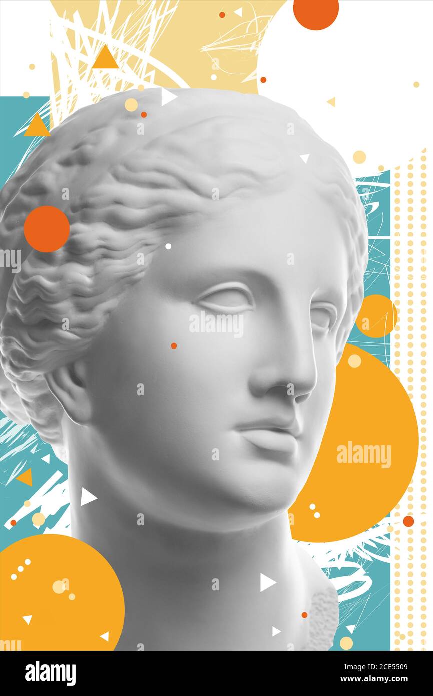 Collage d'art de la mode avec sculpture antique en plâtre de Vénus face dans un style pop art. Image de concept de mode créatif dans contemporain Banque D'Images
