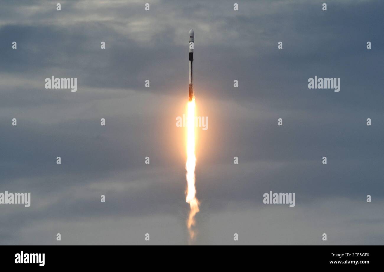 Cape Canaveral, États-Unis. 30 août 2020. Une fusée SpaceX Falcon 9 transportant le satellite d'observation de la Terre SAOCOM 1B pour CONAE, l'agence spatiale Argentine, a été lancée à partir du PAD 40 à la station aérienne de Cape Canaveral. Crédit : SOPA Images Limited/Alamy Live News Banque D'Images