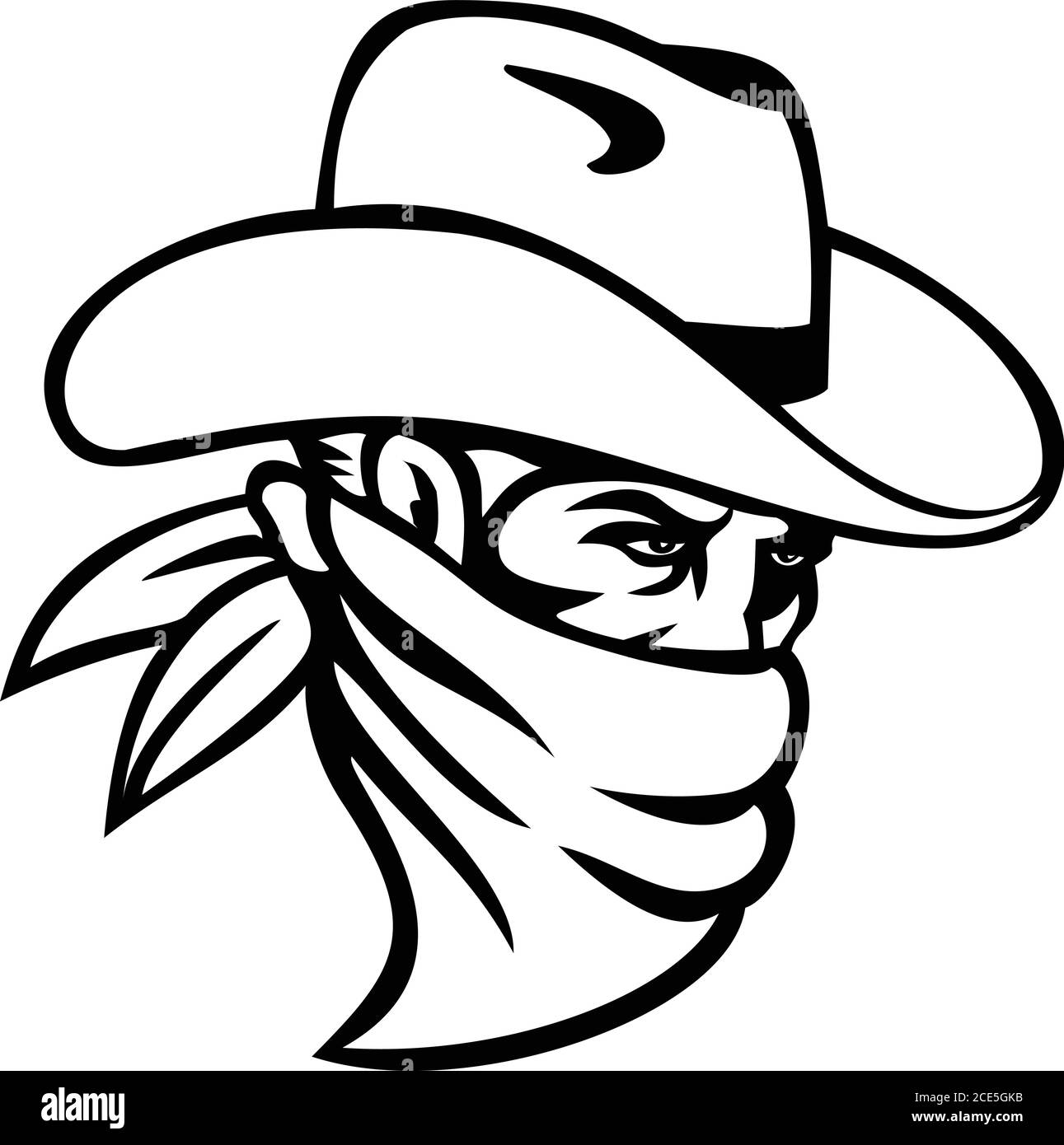Illustration mascotte d'un cowboy bandit, hors-la-loi, highwayman, maverick ou voleur portant un masque facial, une couverture faciale ou un bandana vu de côté sur isola Illustration de Vecteur