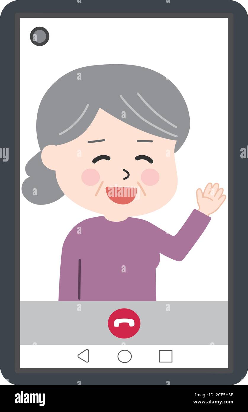 Femme âgée ayant un appel vidéo sur smartphone. Illustration vectorielle isolée sur fond blanc. Illustration de Vecteur