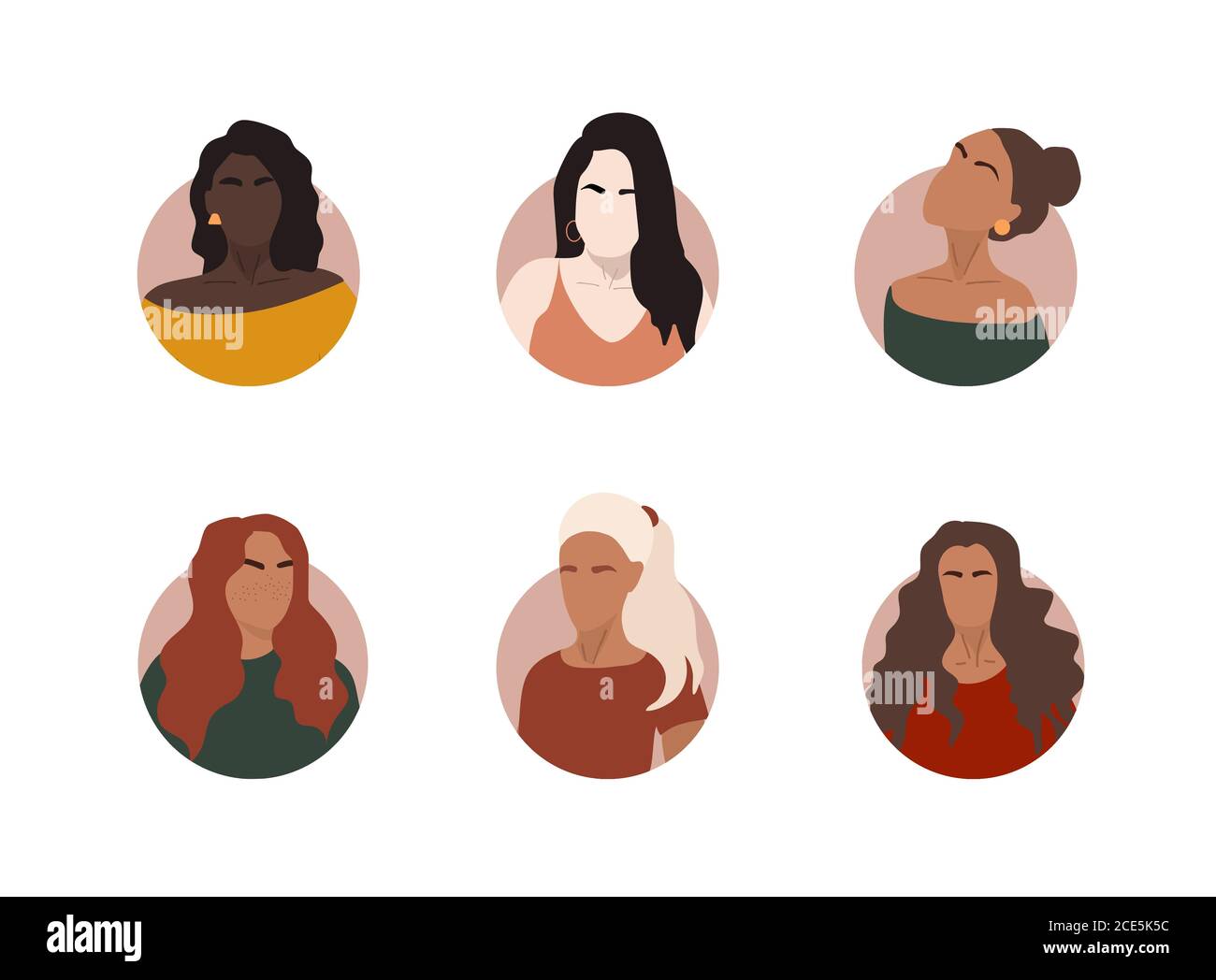 Réaliser différents portraits abstraits de femmes d'une grande équipe d'affaires diversifiée. Ensemble de collègues joyeux. Collection de personnages de dessins animés féminins. Divers Illustration de Vecteur