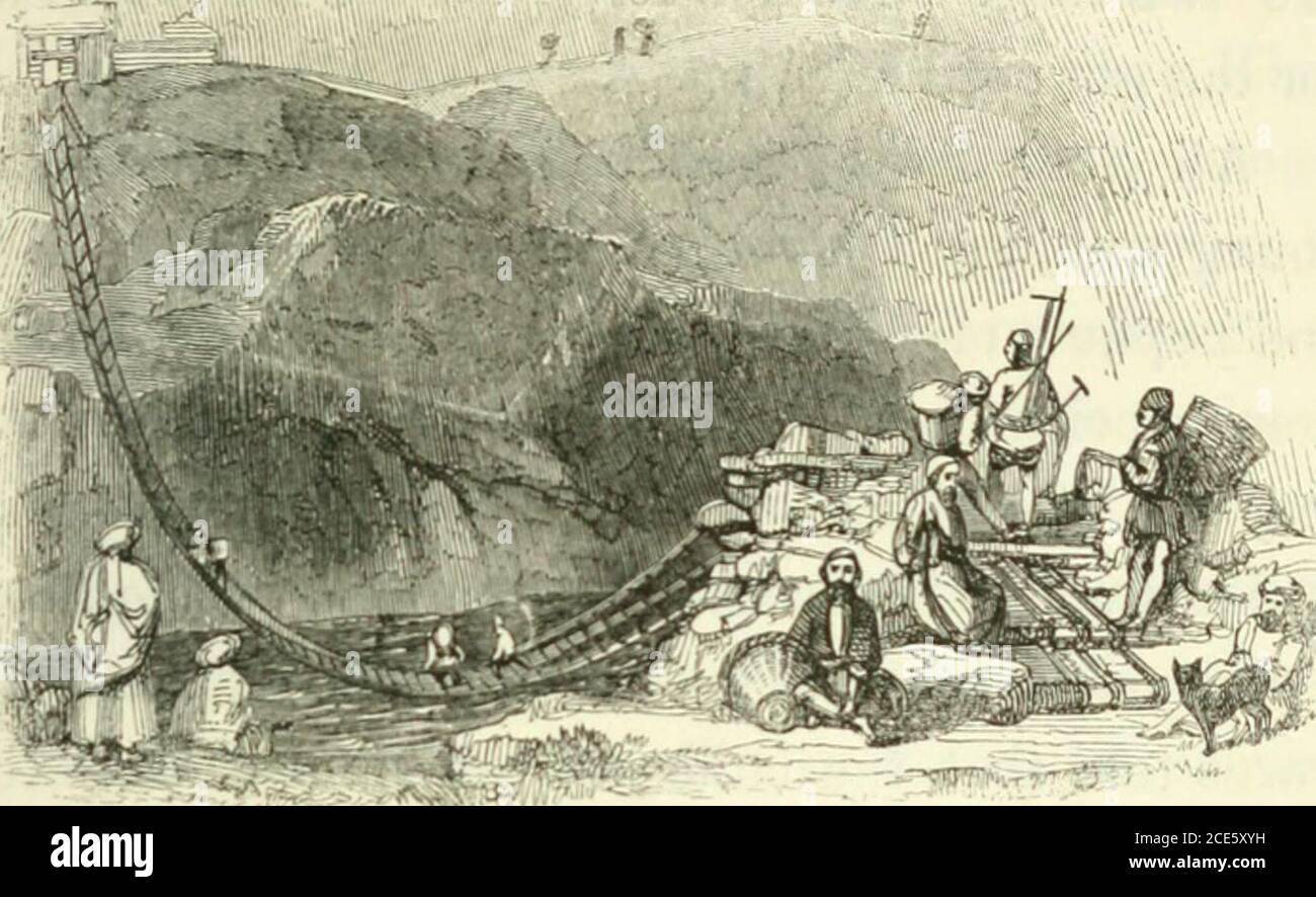 . Les voyages au Cachemire, Ladak, Iskardo, les pays voisins du cours de montagne de l'Indus, et l'Himalaya, au nord du Panjab . uta, un grand village avec acastle, formant la résidence de Rajah Gholam Shah, Ahmed Shahs frère, un grand et vénérable belvédresoteur, atterly un grand dévot. Sa famille était la plus belle que j'ai vu dans le petit Tibet, et son aînée ressemblait exactement à un européen, avec des cheveux rouges et des yeux gris : les autres étaient sombres. Il y a un chemin près de Parkuta qui mène jusqu'aux plaines de Deotsuh. La place est célébrée (InLittle Tibet) pour sa manufacture de selles, qui sont Banque D'Images