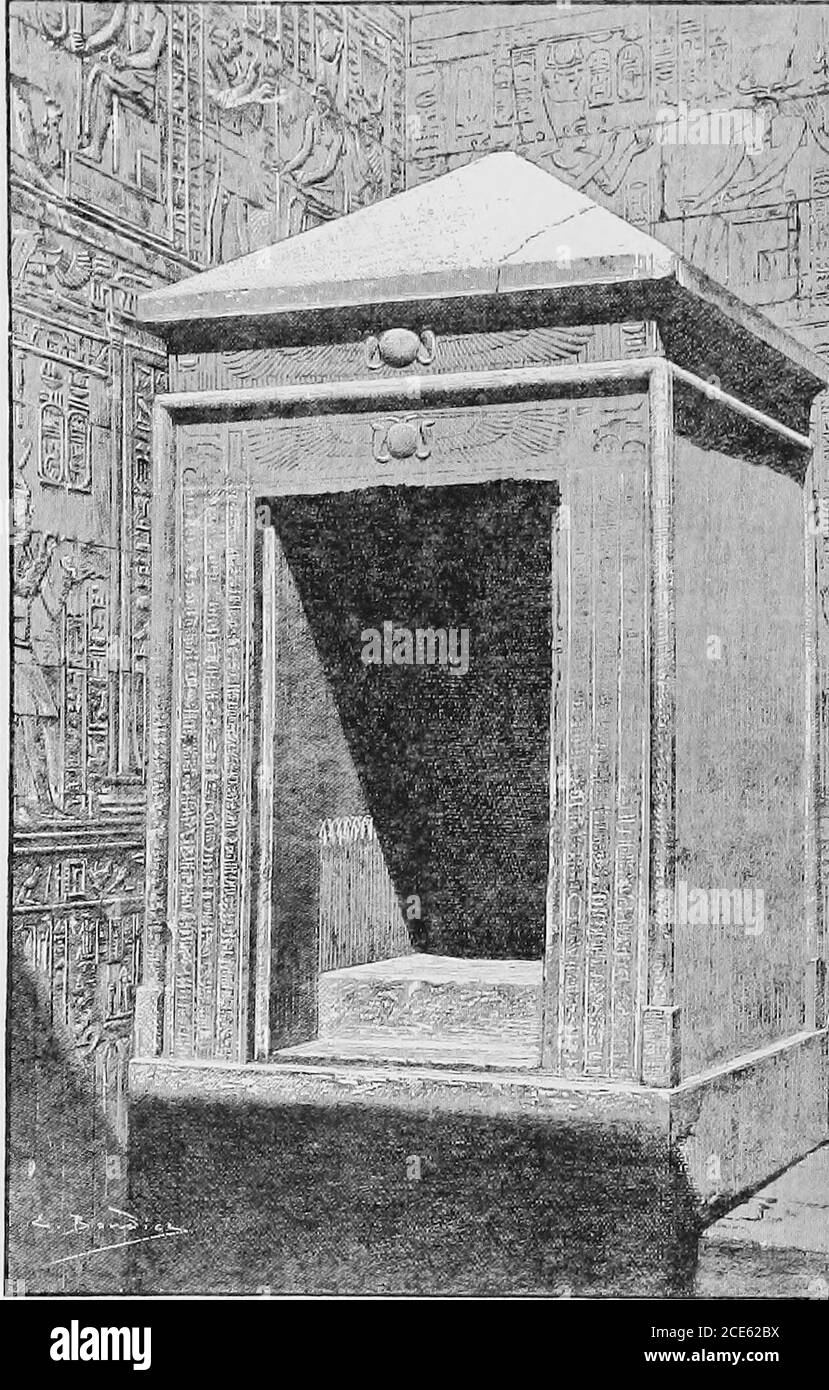 . Histoire de l'Égypte, de la Chaldée, de la Syrie, de la Babylonia et de l'Assyrie. PETIT TEMPLE DE NECTANEBO, À L'EXTRÉMITÉ SUD DE PHILiE. A gauche un admirable nao qui ravit le travail moderne par ses proportions sévères et la simplicité de l'ornement, tandis que Nectanebo II a réparé l'ancien temple de Mlnu attos; En bref, sans donner une liste détaillée de quoi a été accompli par chacun de ces pharaons plus tard, il peut-être dit qu'il y a peu de sites importants dans la vallée de 1 dessiné par Boudier, d'une photo de Beato. 314 LES DERNIERS JOURS OP LE VIEUX MONDE DE L'EST le Nil où quelques preuves frappantes de la Banque D'Images