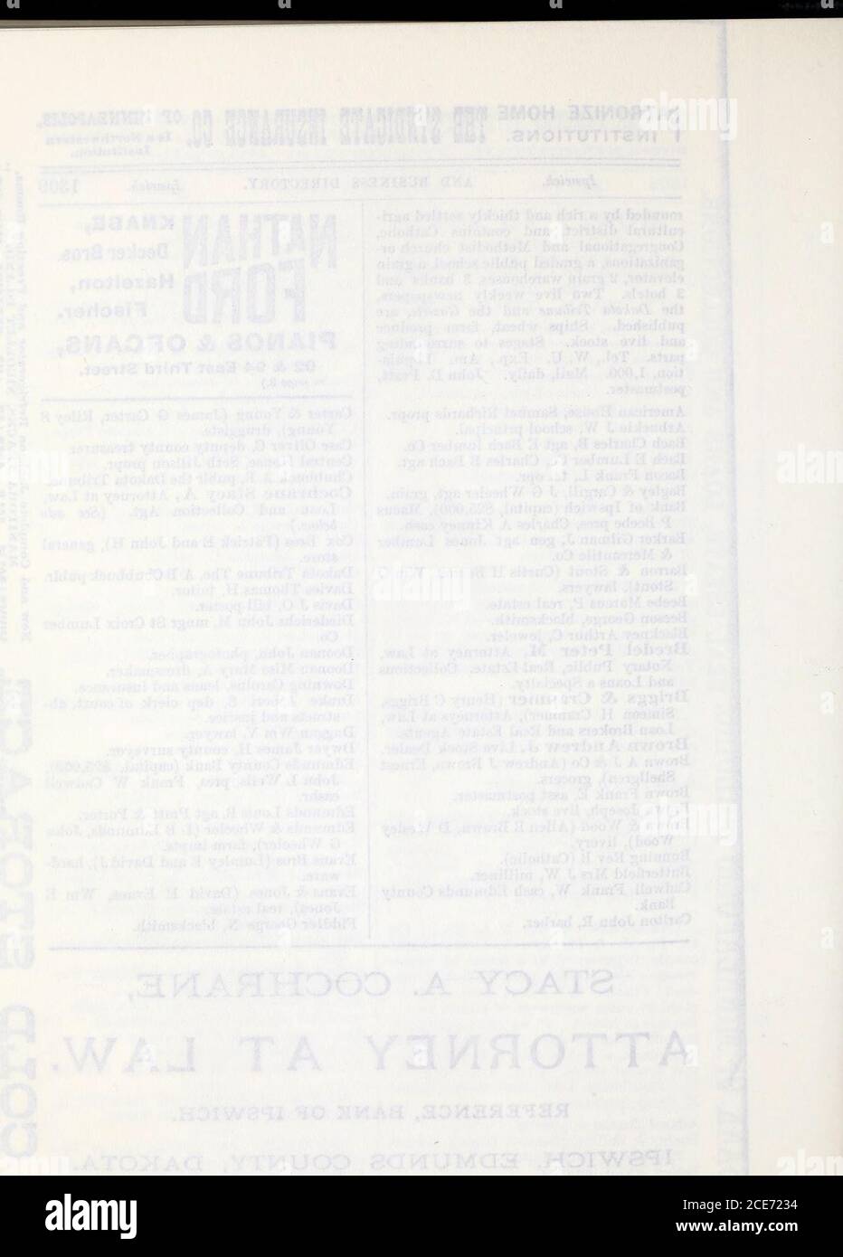 . Annuaire et annuaire des entreprises du Minnesota, du Dakota du Nord et du Sud et du Montana . .Cochrane Stacy A, avocat à la Law, Loan and Collection Agt. {sec ado helow.) Cox Bros (Patrick E et John H), magasin générique. Dakota Tribune The, A B Chubuck publir.Davies Thomas H, tailleur.Davis J O, poster. Diederichs John M, mngr St Croix LumberCo. Doonan John, photographe, Doonan Miss Alary A, couturière. Downing Carolus, prêts et assurance. Drake Albert S, greffier de la cour, ab-stracts et justice. Duggan Wm V, avocat. Dwyer James H, sureyor du comté. Edmunds County Bank (capital, 25,000 $).John L Wells Banque D'Images