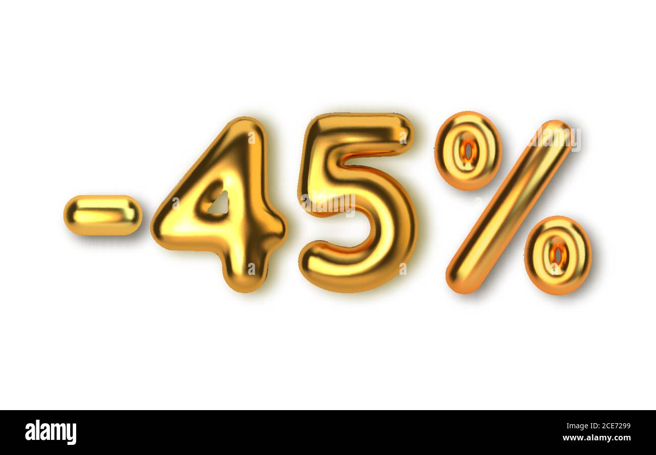 45 rabais sur la promotion en vente faite de ballons 3d or réalistes. Nombre sous forme de ballons dorés. Modèle pour produits, publicité, Web bann Illustration de Vecteur