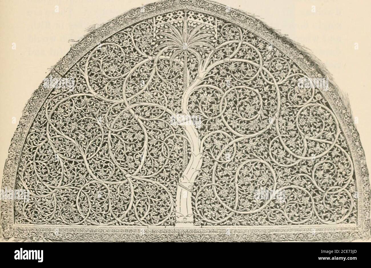 . INDIKA. Le pays et le peuple de l'Inde et de Ceylan . DÉTAIL DE LA MOSQUÉE RANI SIPKI, AHMADAI: I ET GT;. J A1 IMA H BOUE. 735 en marbres précieux à Agra et Delhi, mais aucun tout à fait égal à ceci/* J'ai regardé ces fenêtres avec étonnement. Voici un grand arbre central de pierre, avec des branches qui s'exécutent dans des courbes plus grandes et moins grandes, tous gracieux et un certain entrelacement, jusqu'à ce que chaque partie de l'arche soit labourée avec la branche et la feuille. Puis, derrière et de hauteur égale, se trouve une magnifique paume, à laquelle repose la façade de topmosl un morceau ressemblant à l'avant d'un diadème. Tout cela. FENÊTRE PERFORÉE. COPIÉ DANS TEA Banque D'Images