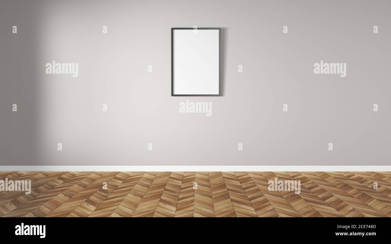 Cadres d'image sur un mur blanc rendu 3D Banque D'Images