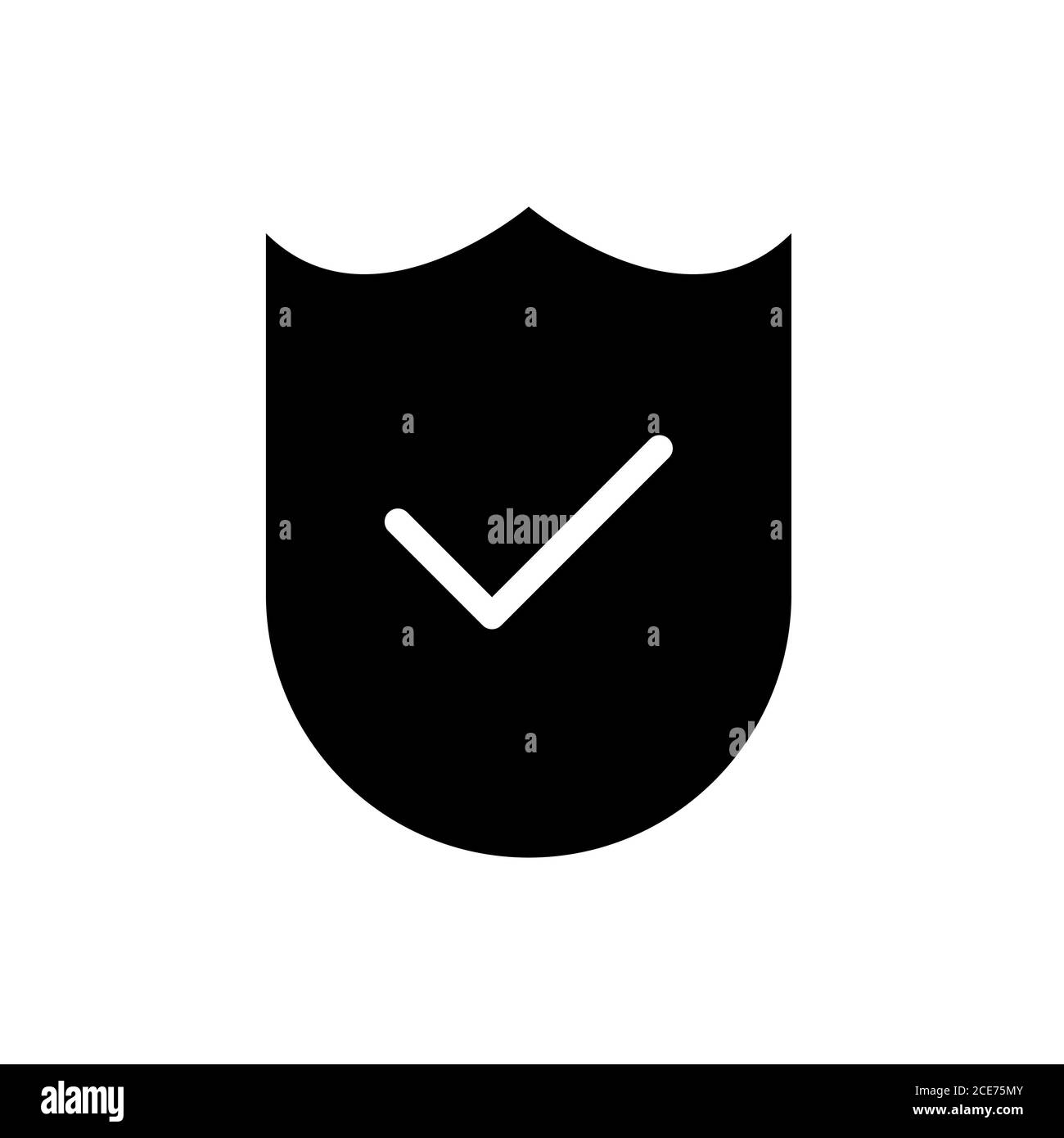 Coche et blindage, symbole vérifié icône de ligne noire plate, illustration vectorielle Illustration de Vecteur