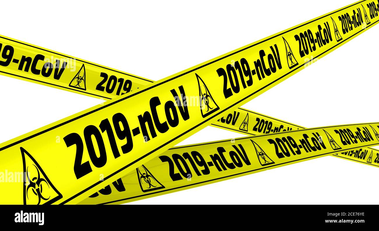 Nouveau coronavirus 2019-nCoV. Rubans d'avertissement jaunes avec texte noir 2019-nCoV (le nouveau coronavirus de 2019, également connu sous le nom de 2019-nCoV). Isolé Banque D'Images