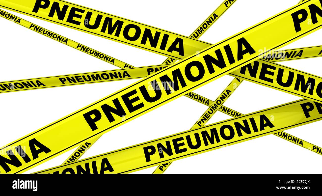 Pneumonie. Rubans d'avertissement jaunes avec mots noirs PNEUMONIE. Isolé. Illustration 3D Banque D'Images