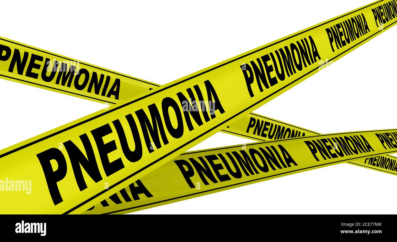 Pneumonie. Rubans d'avertissement jaunes avec mots noirs PNEUMONIE. Isolé. Illustration 3D Banque D'Images