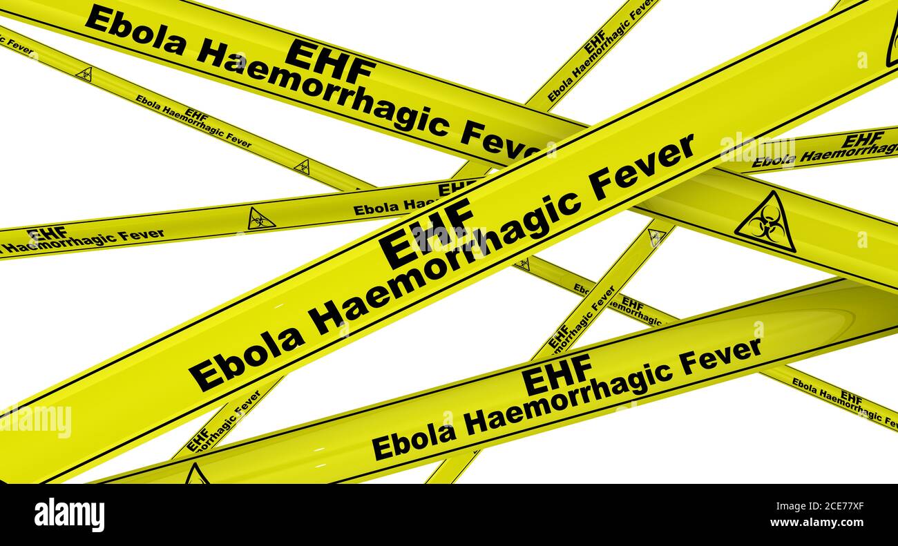 Fièvre hémorragique Ebola. Rubans d'avertissement jaunes avec texte noir fièvre hémorragique Ebola. Isolé. Illustration 3D Banque D'Images