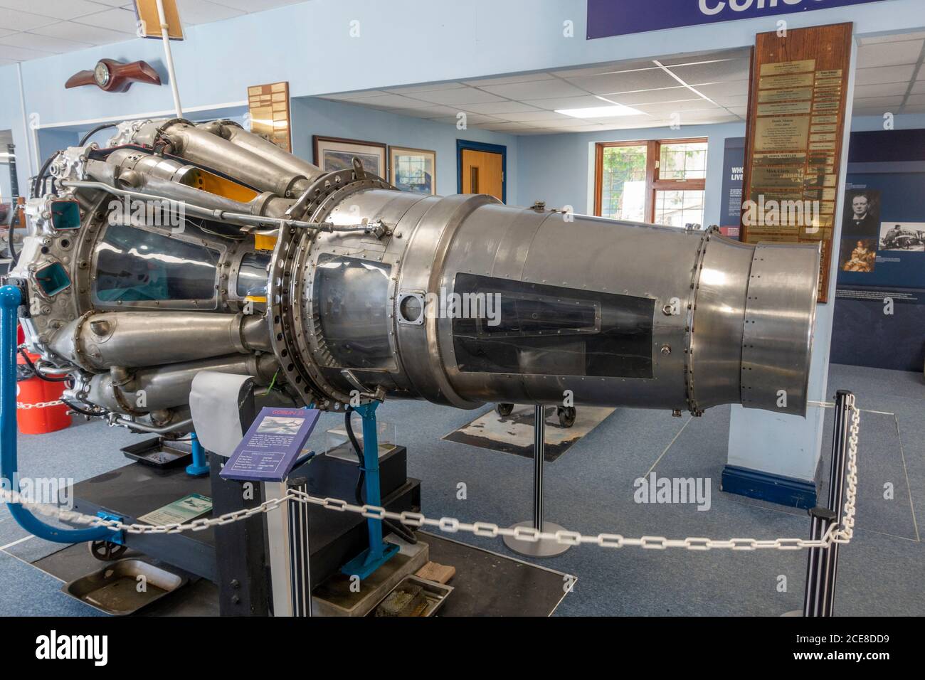 Un moteur à jet centrifuge mono-étagé Goblin 35 exposé au musée de Havilland, Londres Colney, Royaume-Uni Banque D'Images