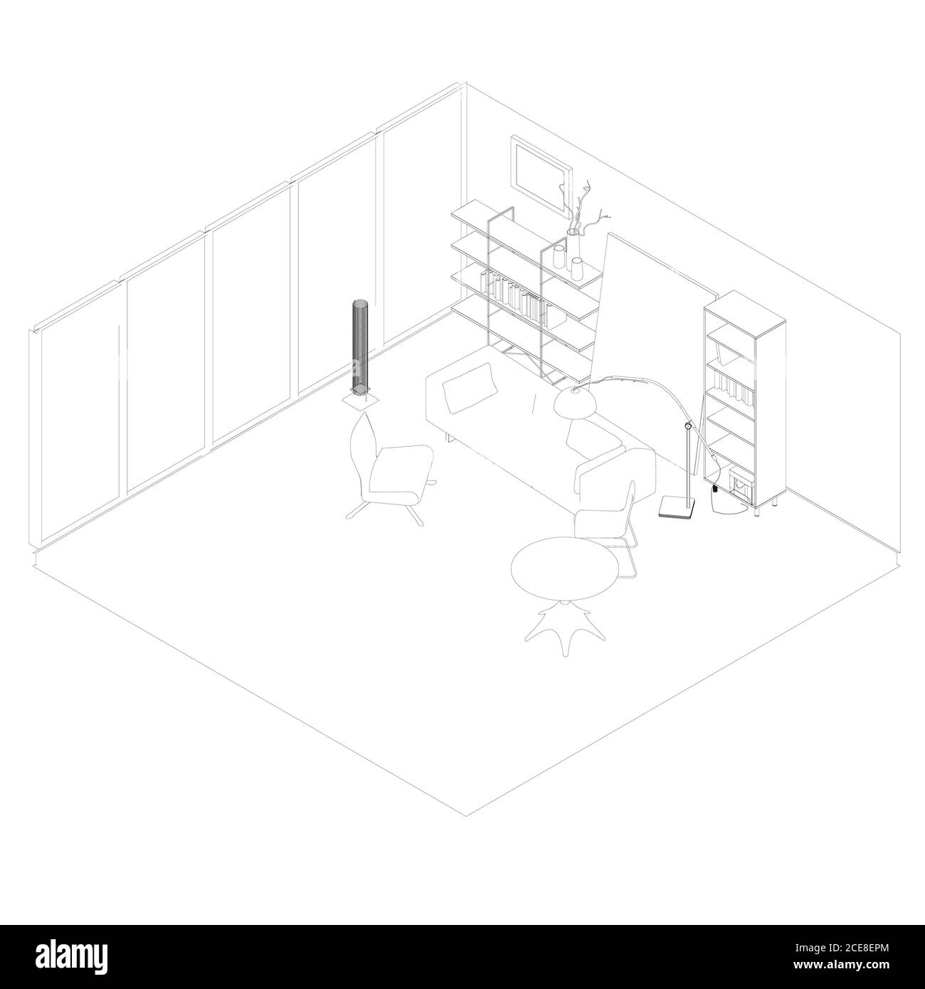 Le contour de l'intérieur du salon. Vue isométrique. Illustration vectorielle Illustration de Vecteur