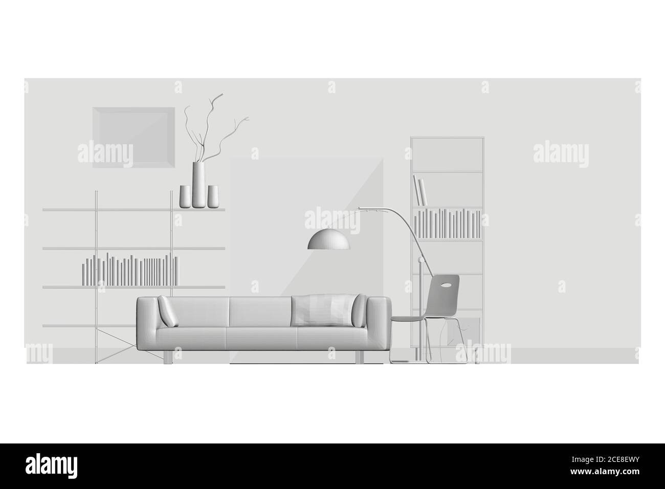 Intérieur de la salle de séjour en polyéthylène bas. Vue avant. 3D. Illustration vectorielle Illustration de Vecteur