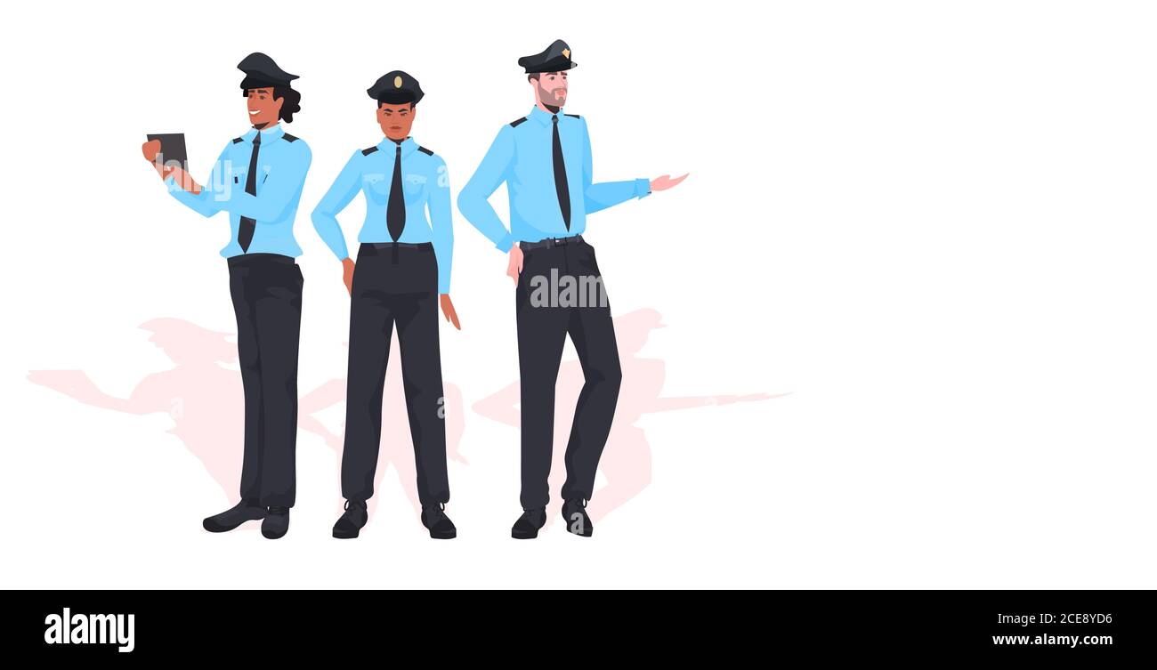 des policiers de sexe masculin se tenant ensemble avec des policiers en uniforme justice droit service concept horizontal pleine longueur vecteur illustration Illustration de Vecteur