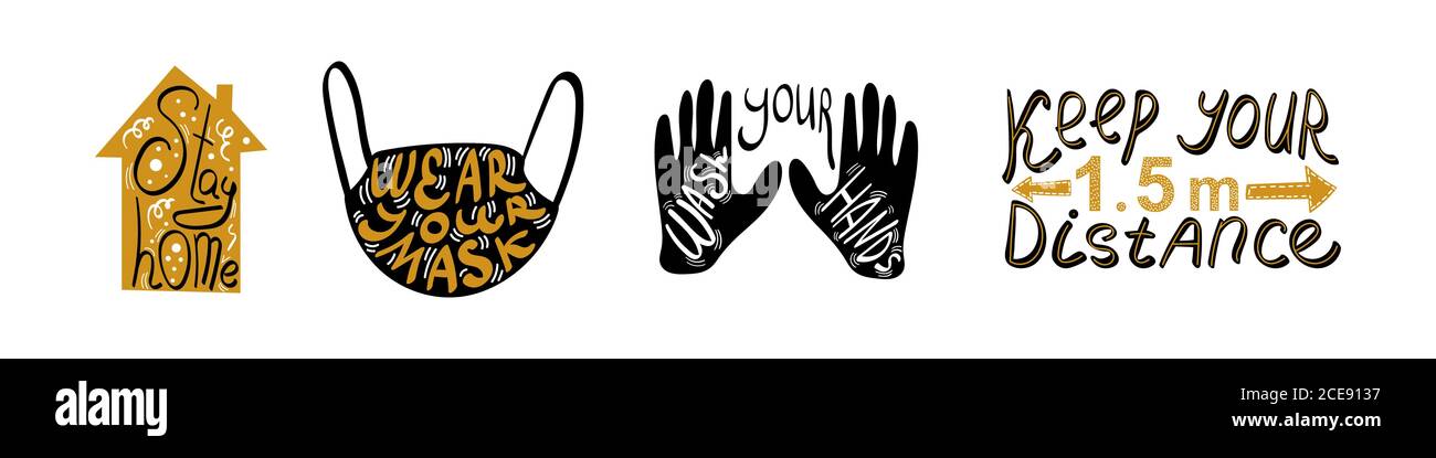 Ensemble d'affiches de coronavirus. Concept de pandémie dessiné à la main. Illustration vectorielle. Illustration de Vecteur