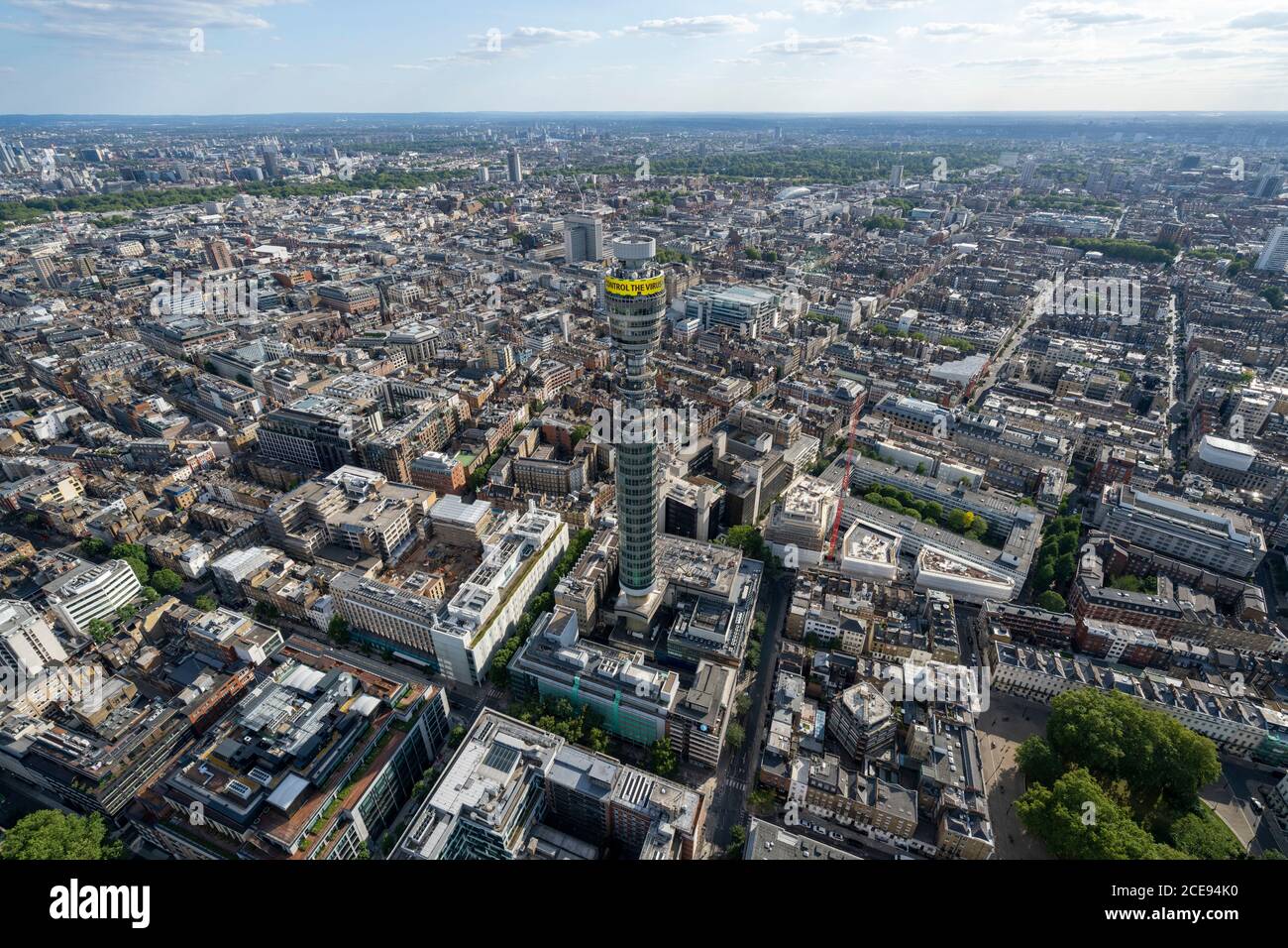 Vue aérienne de Londres avec la Tour BT. Banque D'Images
