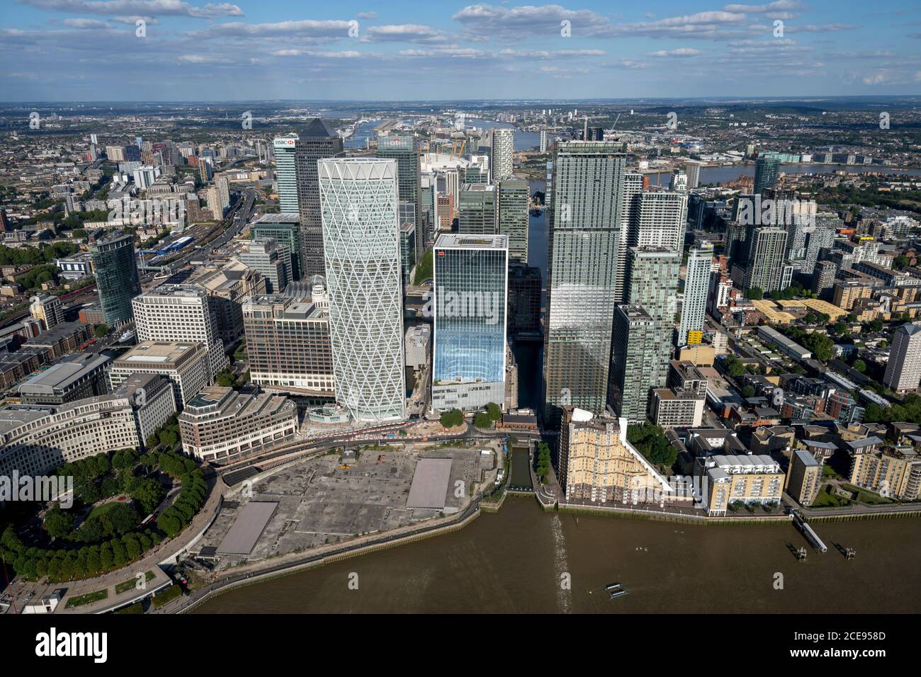 Vue aérienne de Londres avec Canary Wharf. Banque D'Images