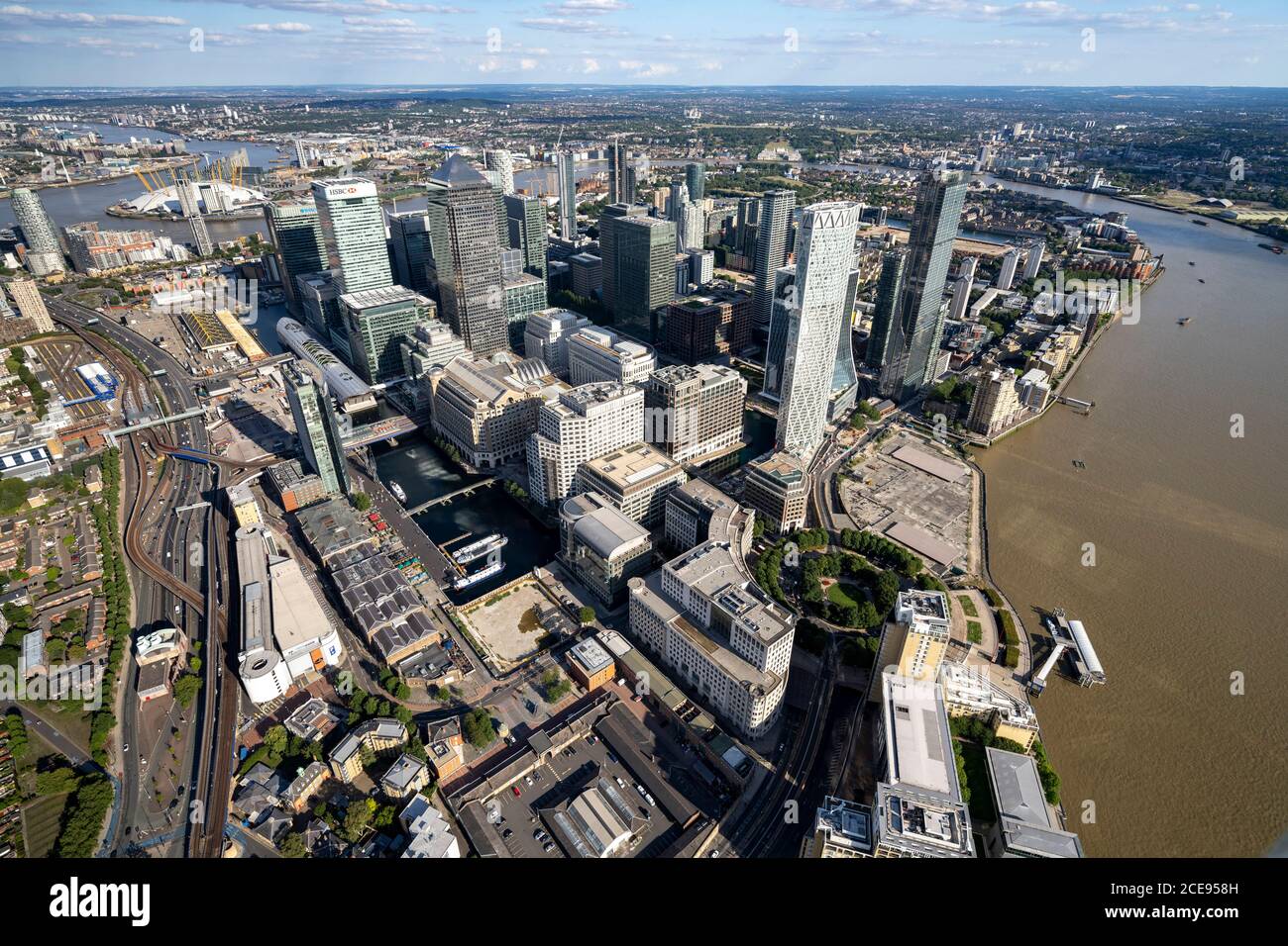 Vue aérienne de Londres avec Canary Wharf. Banque D'Images