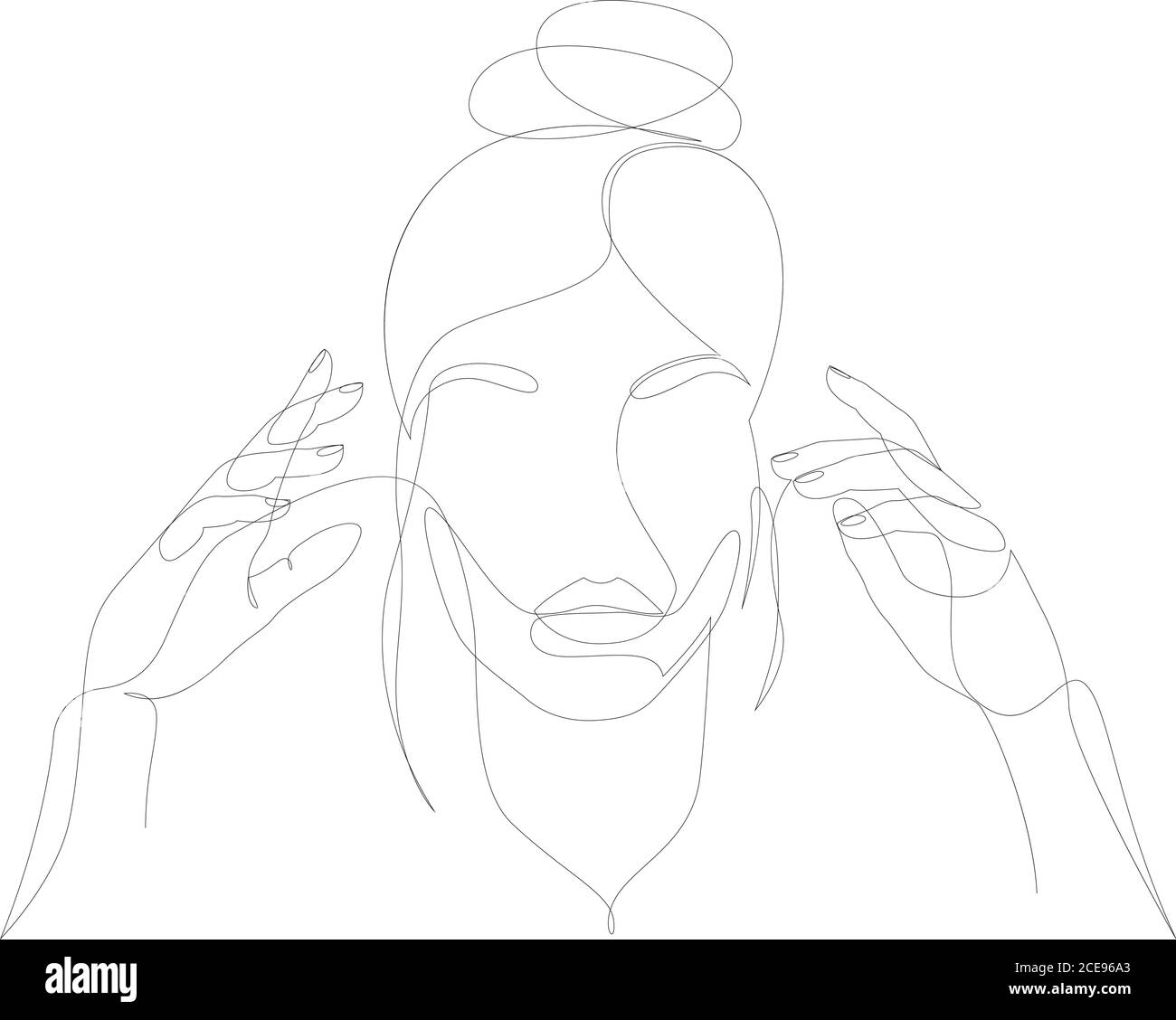 Abstact Line art vector face. Femme à dessin de ligne avec les mains. People clip art Cosmetics salon logo ligne dessin femelle Illustration de Vecteur