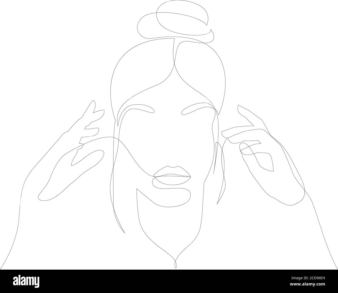 Abstact Line art vector face. Femme à dessin de ligne avec les mains. People clip art Cosmetics salon logo ligne dessin femelle Illustration de Vecteur