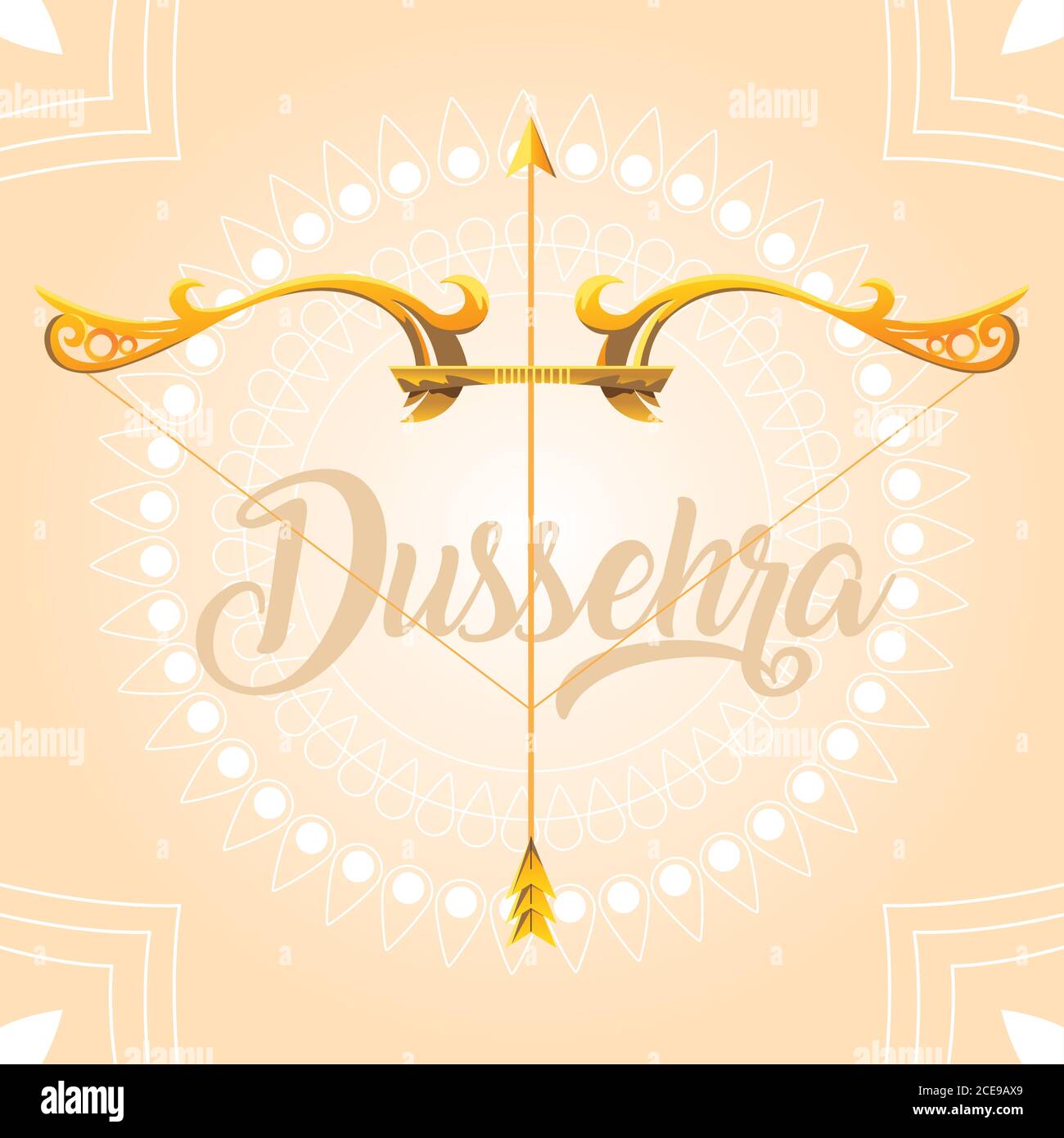 Carte de vœux Dussehra avec lettrage doré et illustration vectorielle de décoration conception Illustration de Vecteur