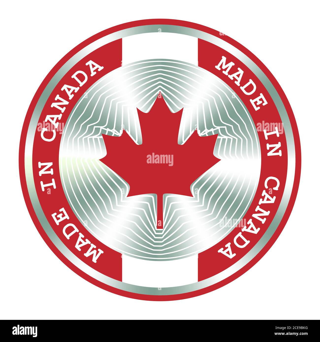 Fabriqué au Canada signe de production local, autocollant, sceau, timbre. Enseigne hologramme ronde pour la conception d'étiquettes et la commercialisation nationale au Canada Illustration de Vecteur