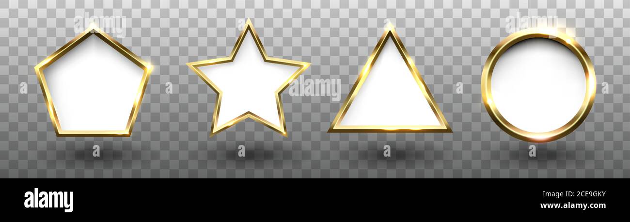 Abstrait brillant or formes géométriques cadres ensemble avec blanc espace vide pour le texte, sur fond transparent, illustration vectorielle. Illustration de Vecteur