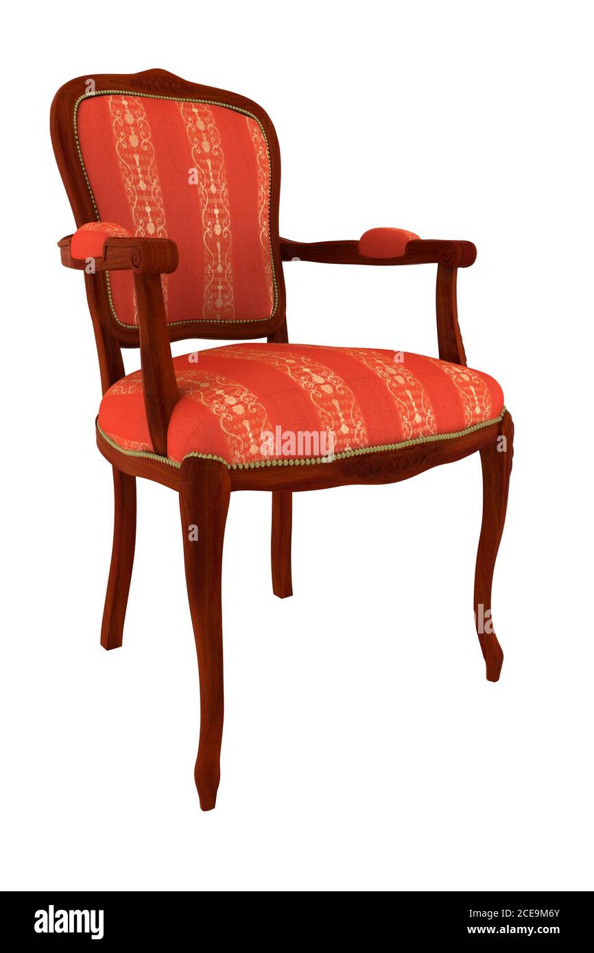 fauteuil classique rouge isolé sur fond blanc Banque D'Images