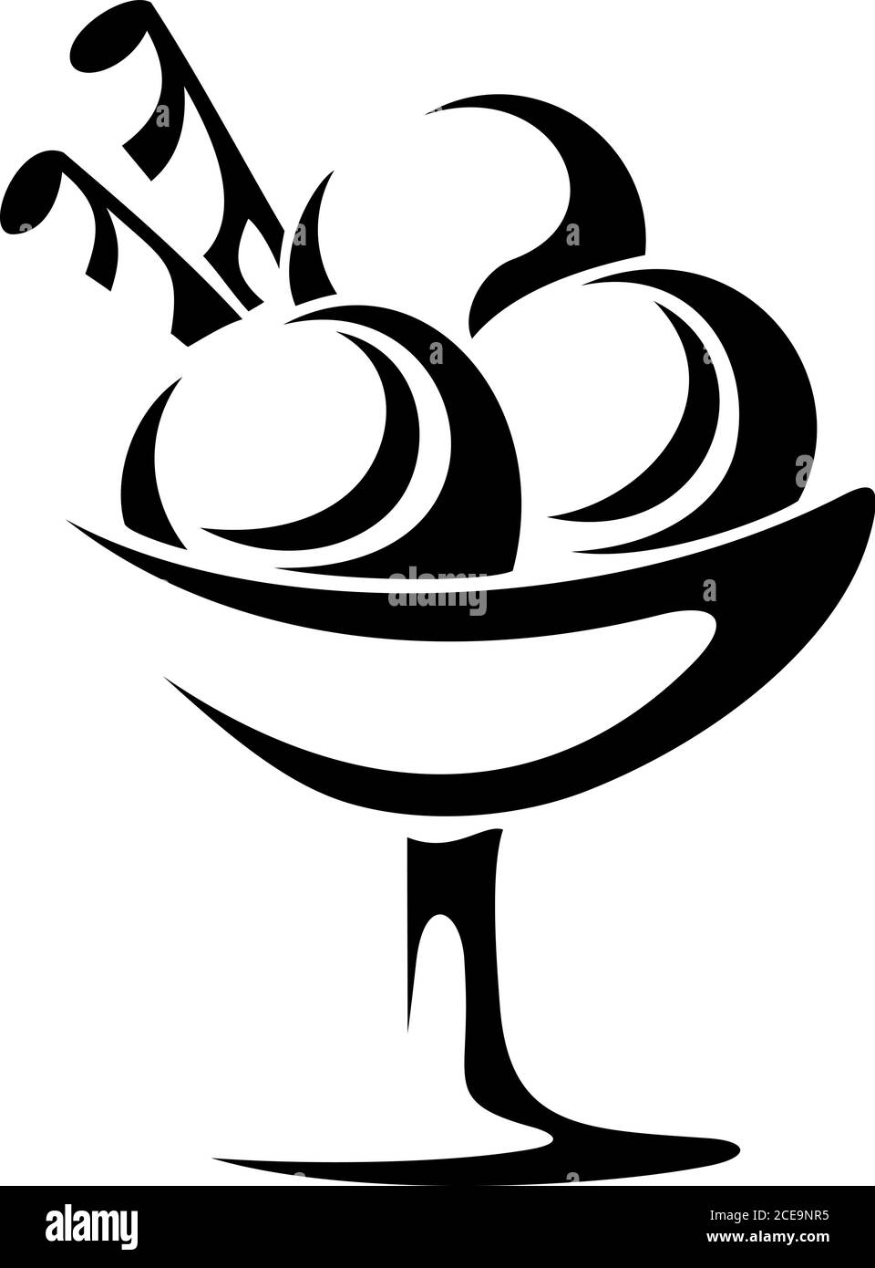 Illustration noire et blanche vectorielle d'une glace dans un bol isolé sur fond blanc. Illustration de Vecteur