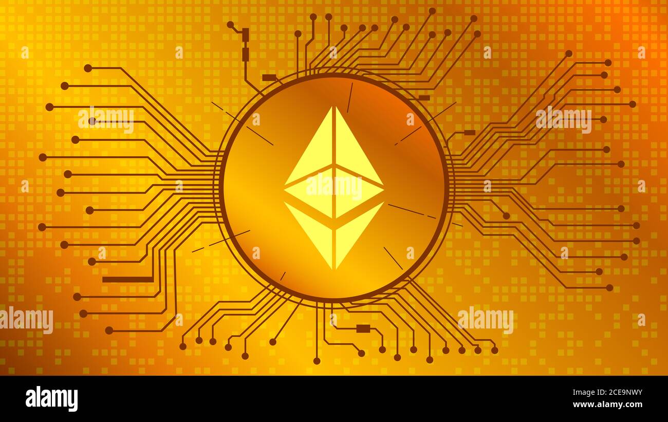 Symbole jeton crypto-monnaie Ethereum, icône de pièce ETH en cercle avec ci  sur fond doré. Or numérique dans le style techno pour le site Web ou la  bannière Photo Stock - Alamy
