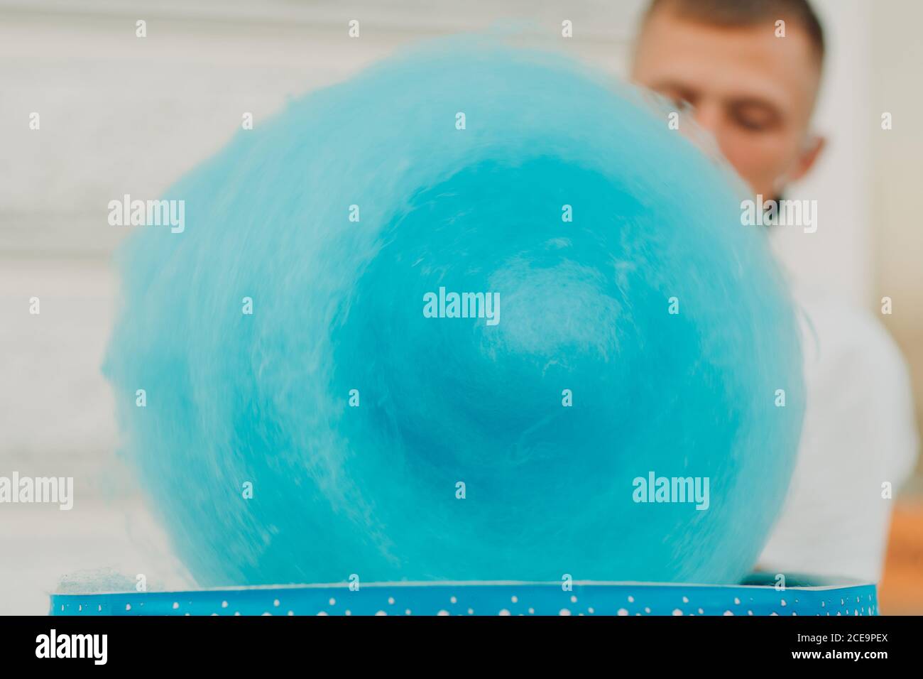 Coton Candy soie machine à faire bleu candysoie extérieur Banque D'Images