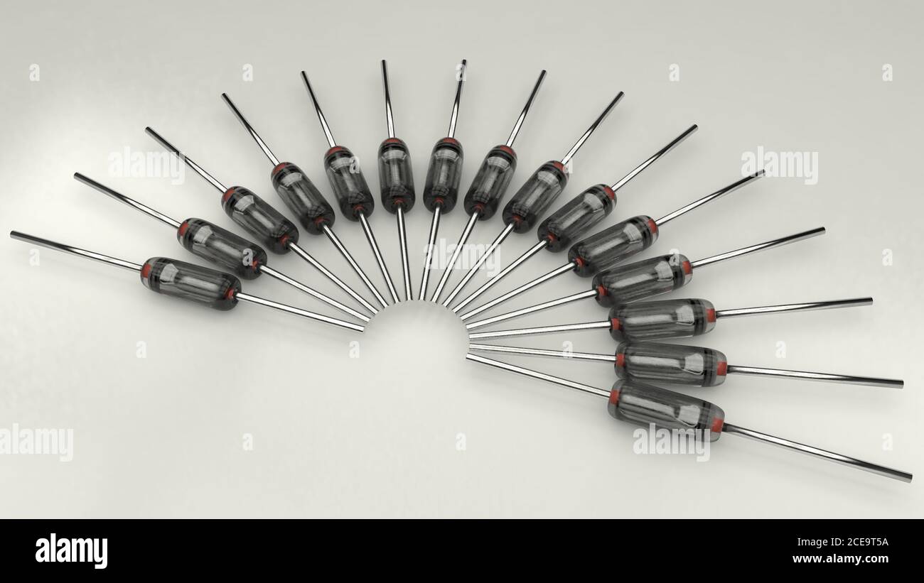 Gros plan macro de diode germanium électronique sur un blanc illustration 3d d'arrière-plan Banque D'Images