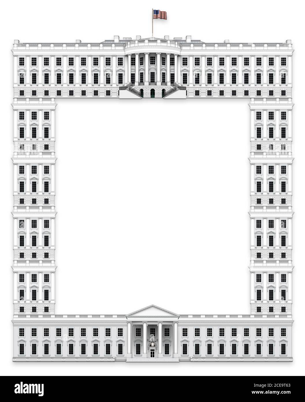 La frontière de l'exécutif présidentiel a fait avec la Maison Blanche - vue du sud comme le haut, vue du nord comme le bas, et avec des fenêtres et des colonnes de l'ICM Banque D'Images