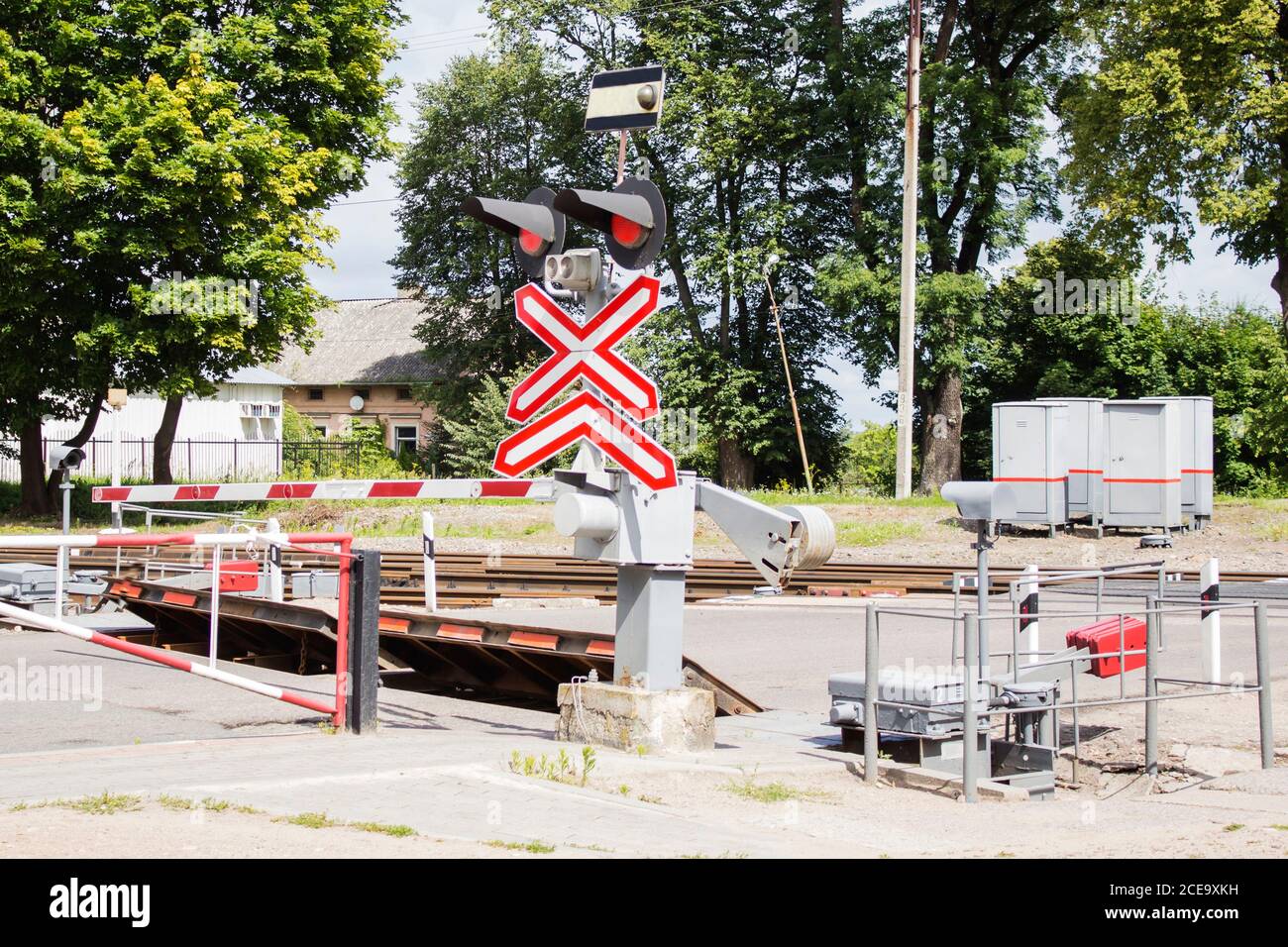 Le passage à niveau est fermé. Banque D'Images