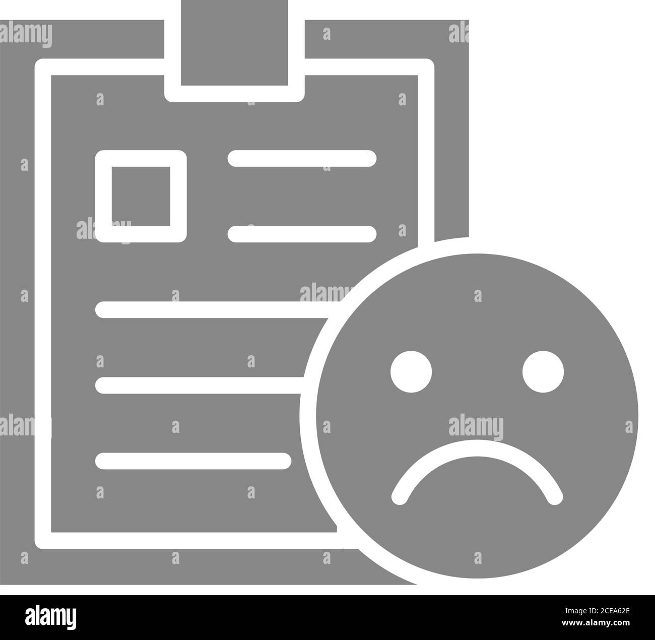 Document avec icône grise pour face triste. Symbole de retour négatif. Illustration de Vecteur