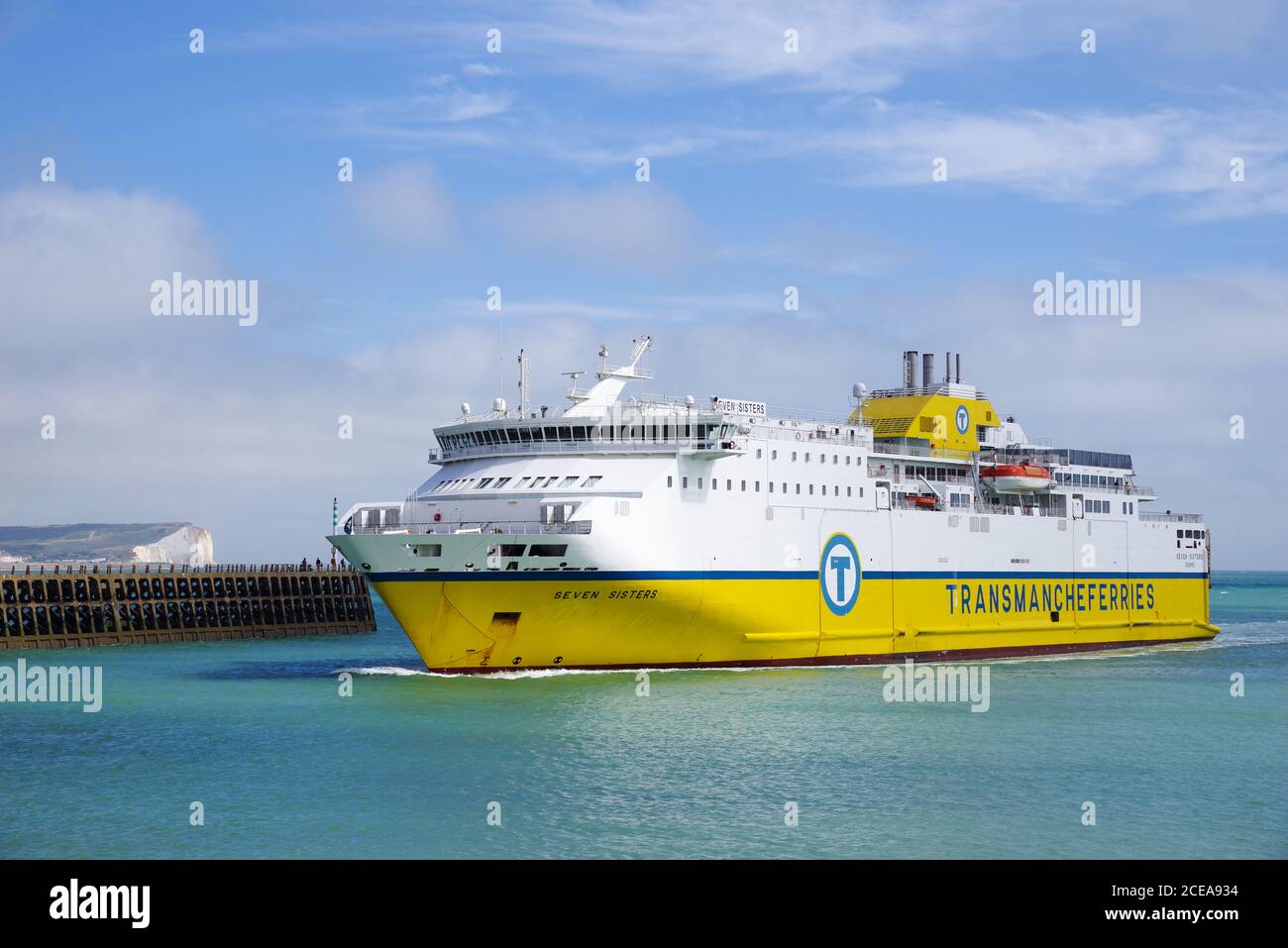 Ferry Transmanche Ferries de Dieppe arrivant à Newhaven (Sussex, Royaume-Uni) Banque D'Images