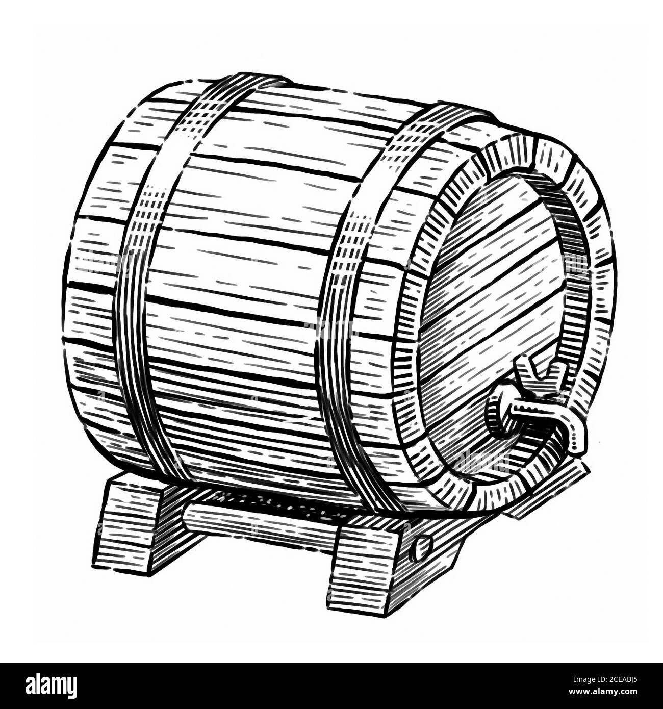 Corps en bois avec esquisse de robinet. Illustration vintage dessinée à la main Banque D'Images