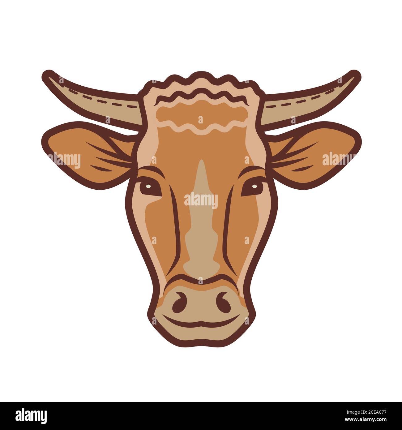 Joli symbole portrait de vache. Animaux de ferme, concept alimentaire Illustration de Vecteur