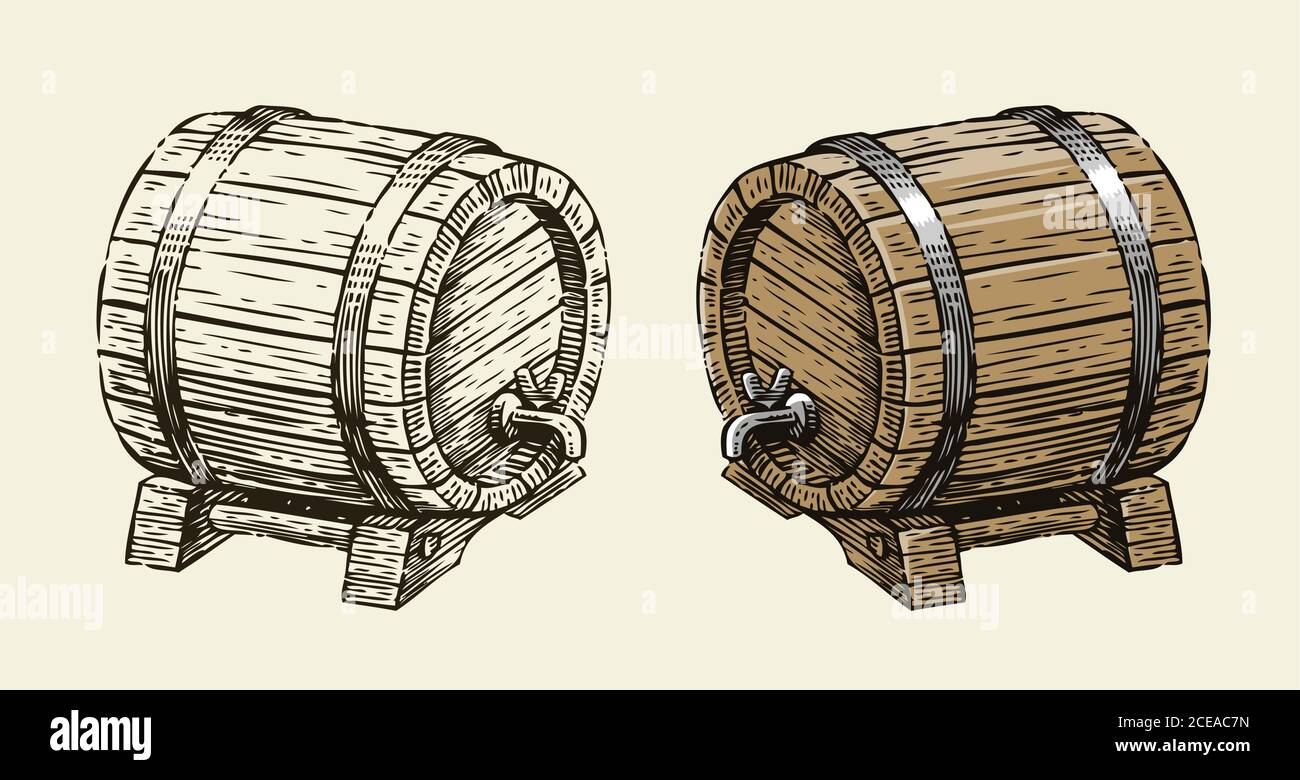 Corps en bois avec esquisse de robinet. Illustration vectorielle vintage dessinée à la main Illustration de Vecteur
