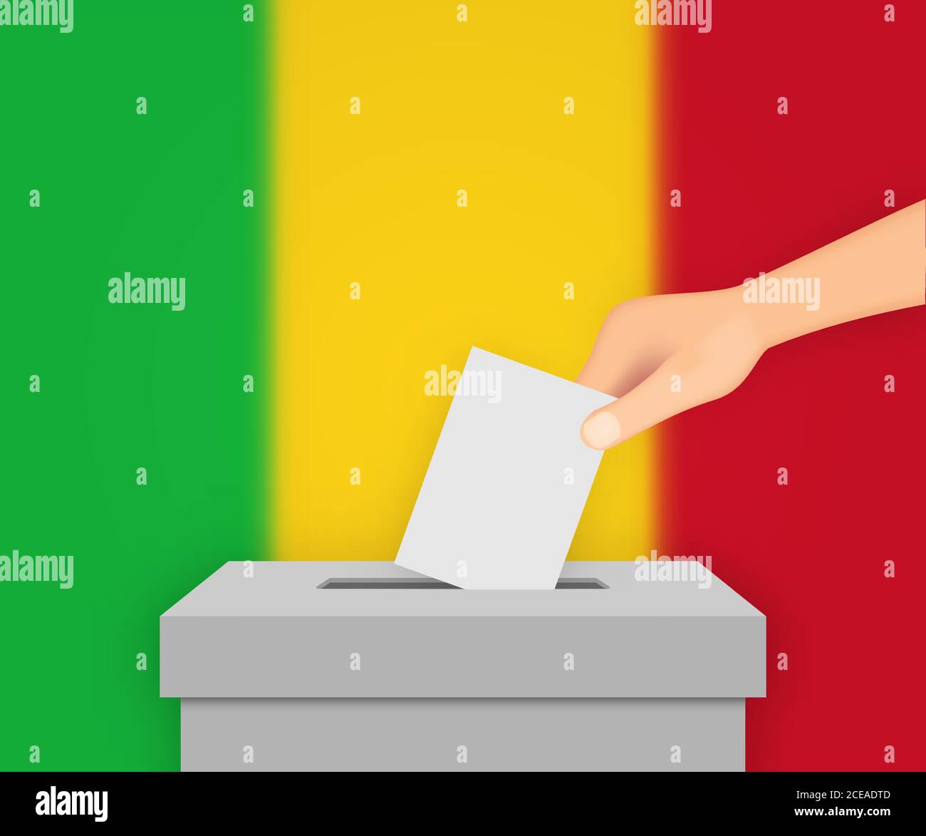 Mali vote bannière électorale arrière-plan. Boîte de vote avec drapeau flou Illustration de Vecteur