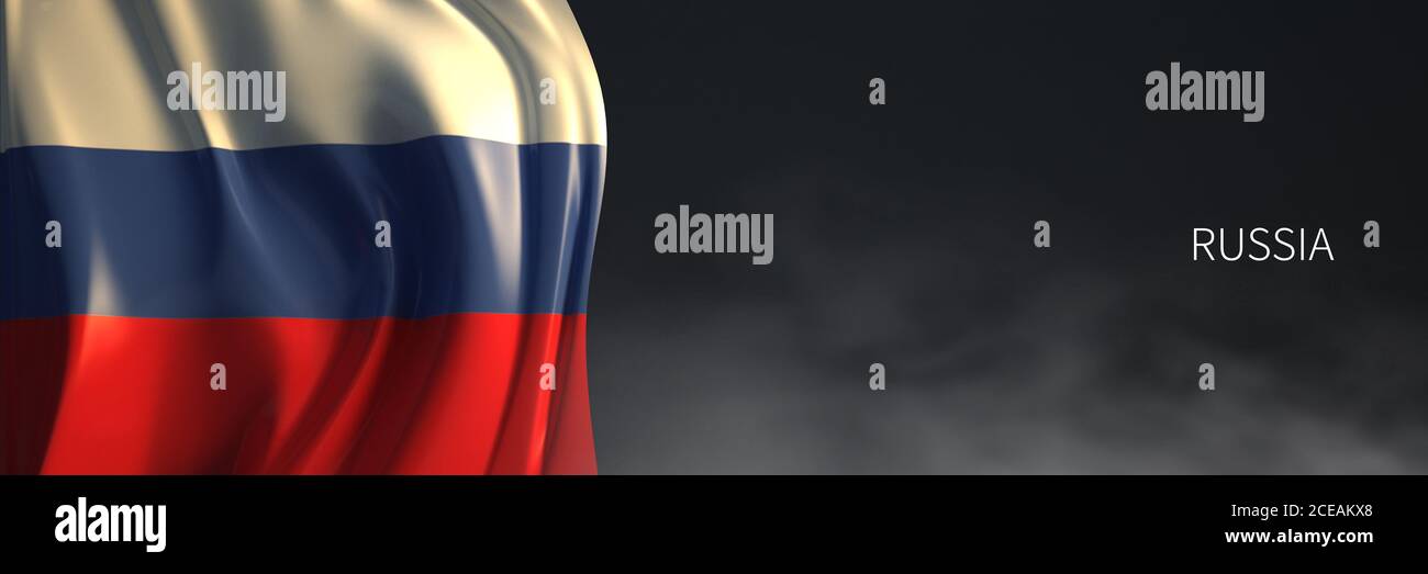 Drapeau russe sur fond sombre. Drapeau du rendu 3d des pays européens. Banque D'Images