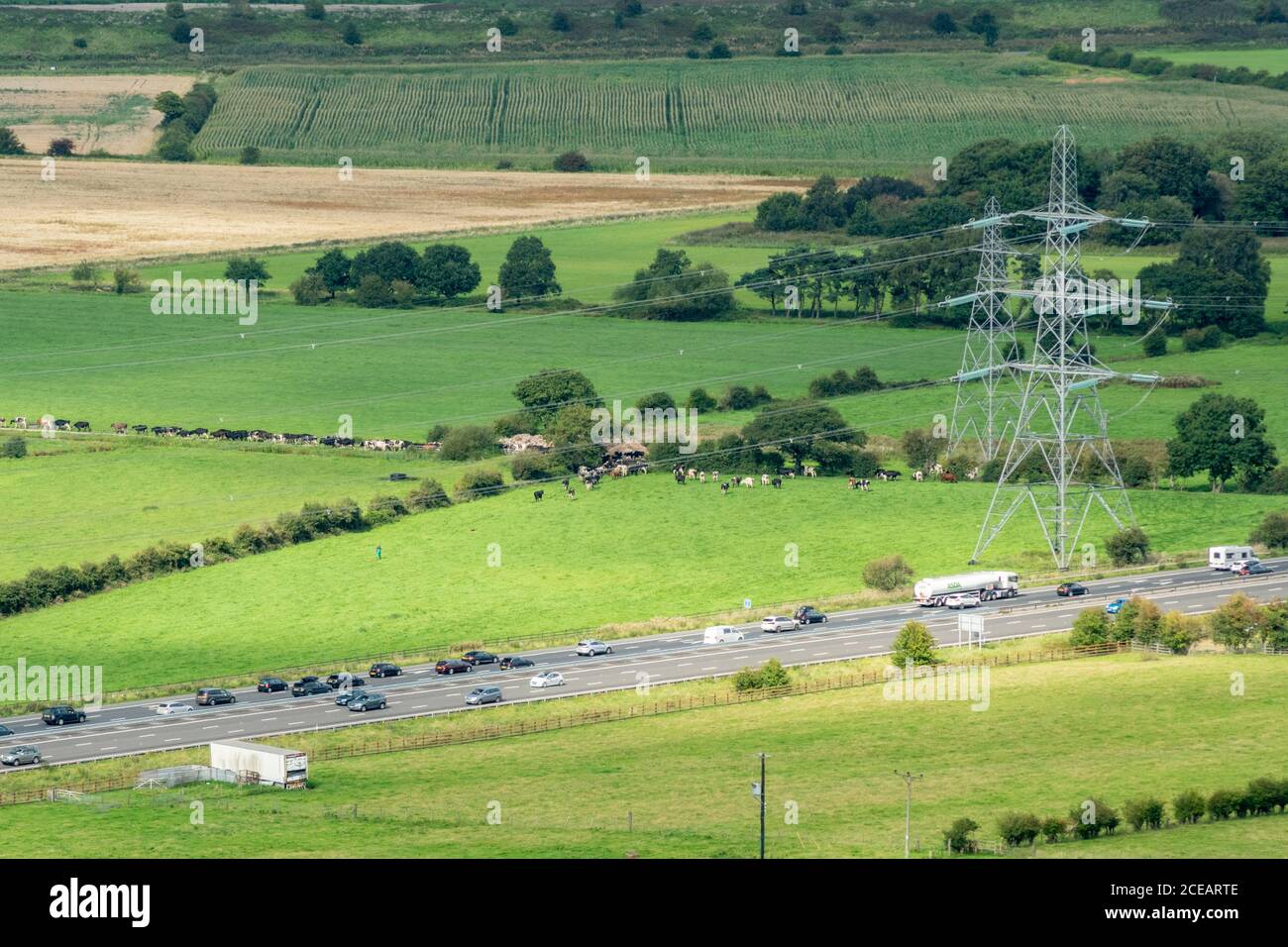 Autoroute M56, autoroute North Cheshire depuis Helsby Hill, Frodsham, Angleterre Banque D'Images