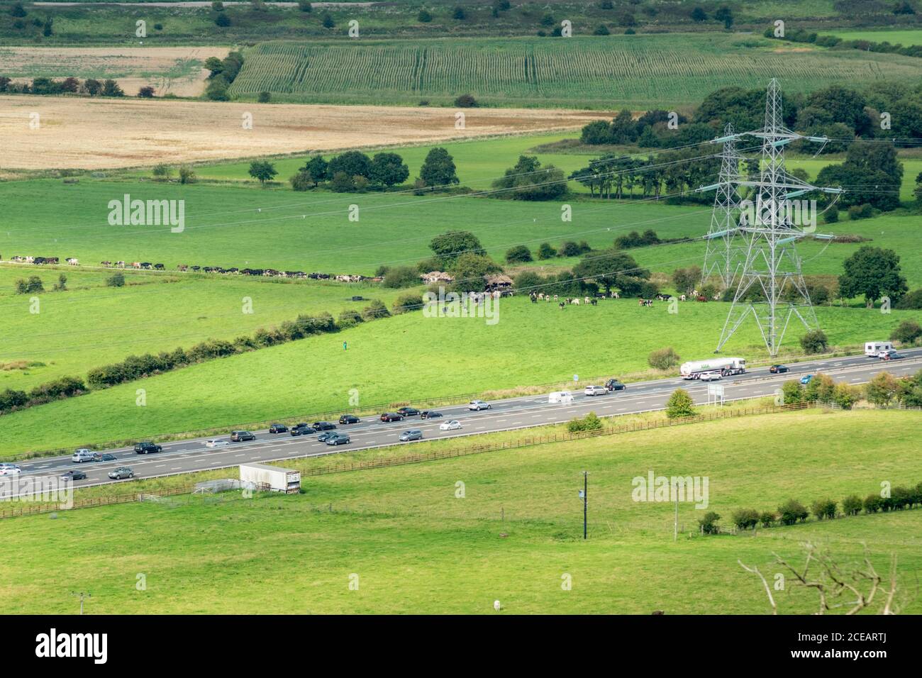 Autoroute M56, autoroute North Cheshire depuis Helsby Hill, Frodsham, Angleterre Banque D'Images
