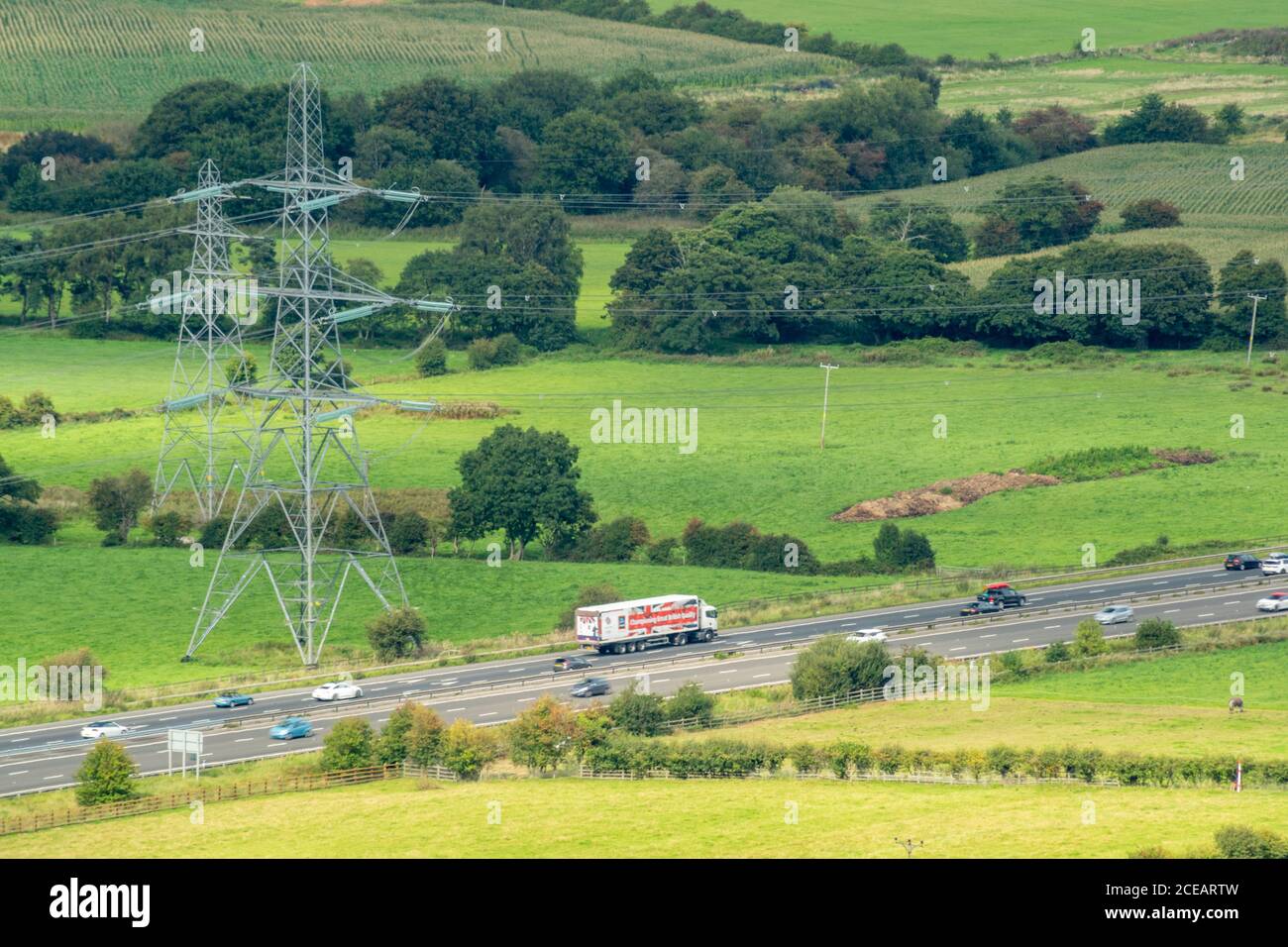 Autoroute M56, autoroute North Cheshire depuis Helsby Hill, Frodsham, Angleterre Banque D'Images